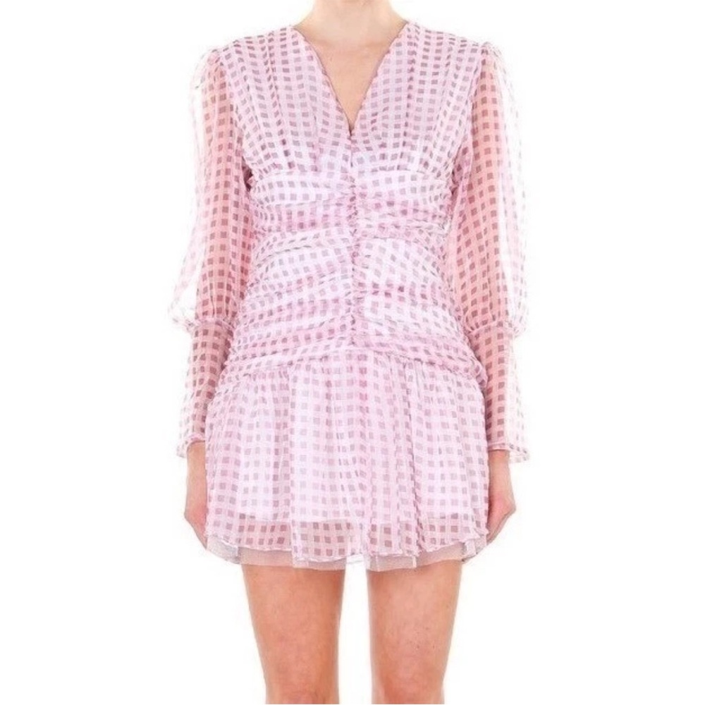 Beulah Checking Out in Pink Ruched Gingham Mini Dress NWT Medium